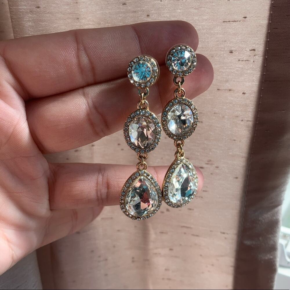 Long Stud Dangle Three Gem earrings - Picture 1 of 3